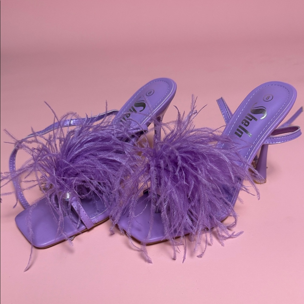 SHEIN Lavender Feathered Heels